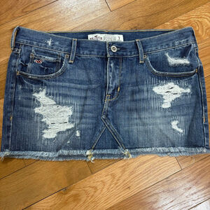 Hollister Y2K Grunge Blue Distressed Denim Micro Mini Skirt Juniors 7
